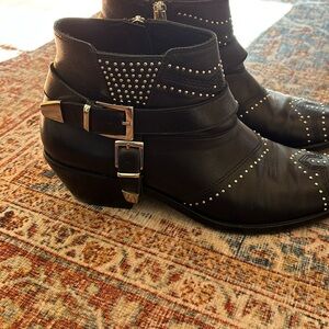 Gently worn Anine Bing Bianca Motorcycle Ankle Boot Black Silver  US 8.5 EU 39